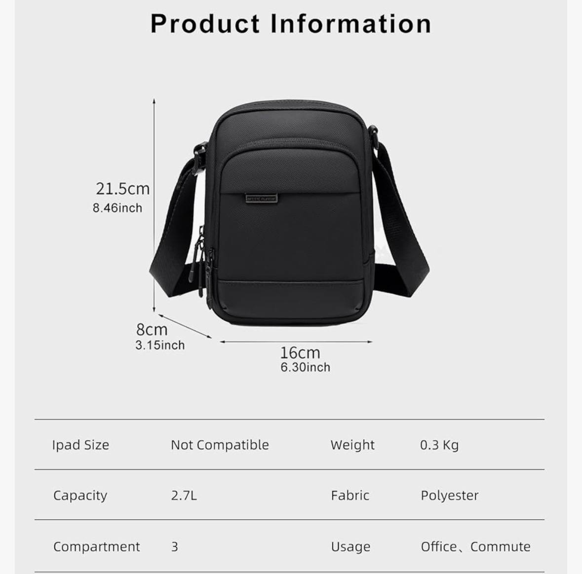 Sac Bandoulière Arctic Hunter – Compact, Élégant & Résistant à l’Eau 🎒