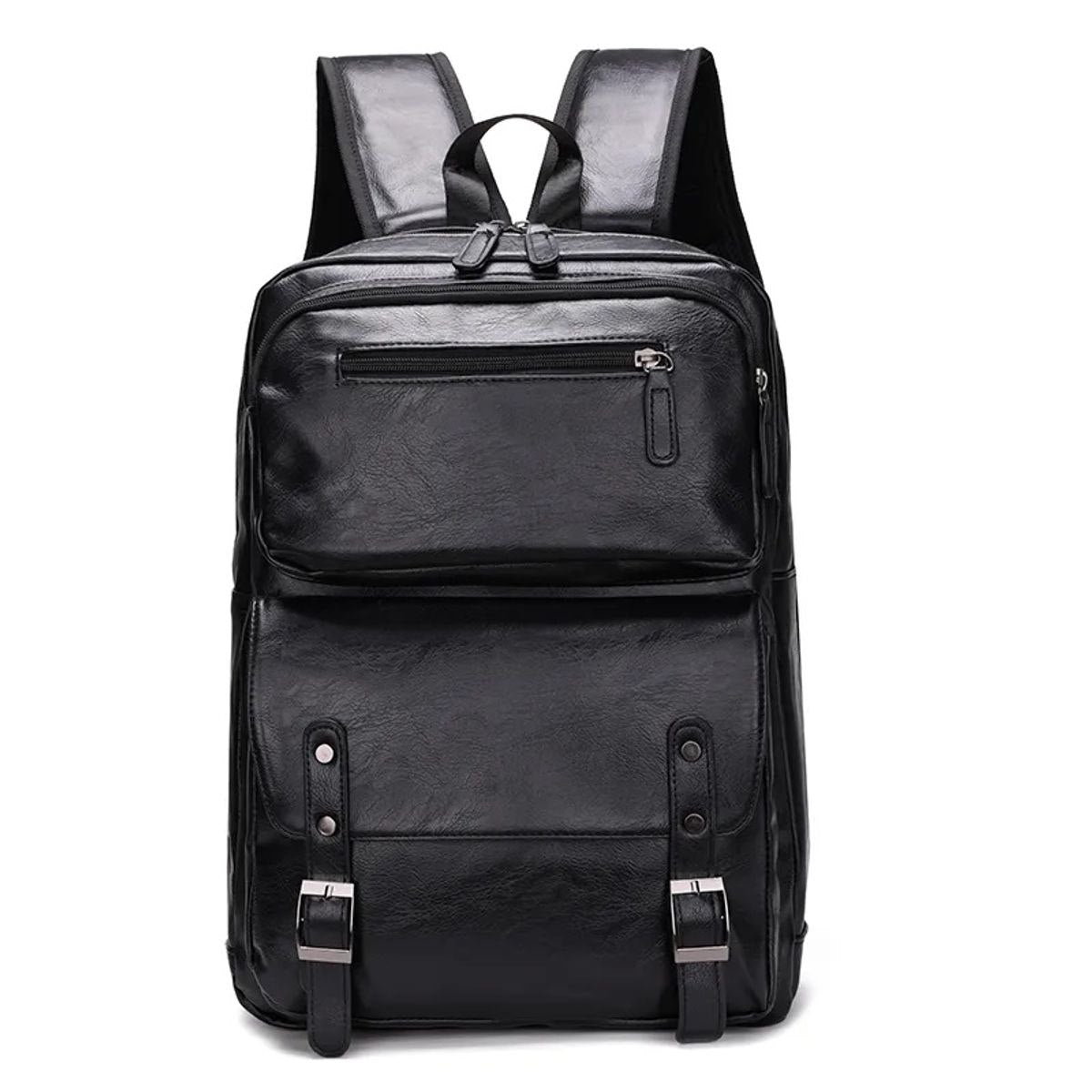 Sac à dos en cuir noir élégant avec multiples poches – idéal pour le travail et les voyages 🎒✨