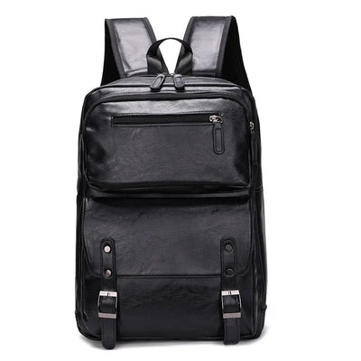 Sac à dos en cuir noir élégant avec multiples poches – idéal pour le travail et les voyages 🎒✨