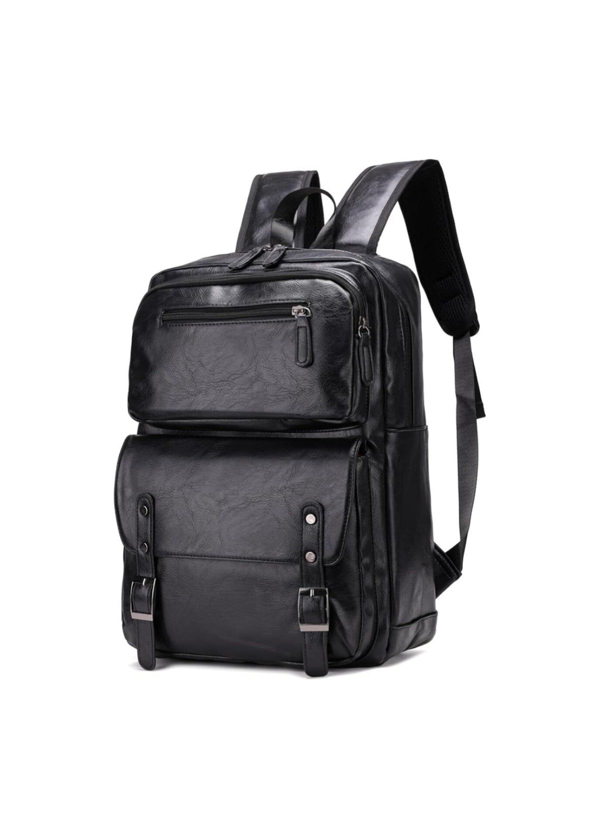 Sac à dos en cuir noir élégant avec multiples poches – idéal pour le travail et les voyages 🎒✨